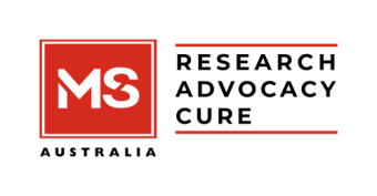 MS Australia's text-based logo featuring the letters 'MS' in a red box and black text with the words 'Research, Advocacy, Cure' to the right side.