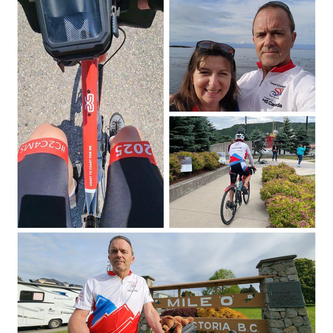Collage of four photos from Marcel's coast to coast ride.