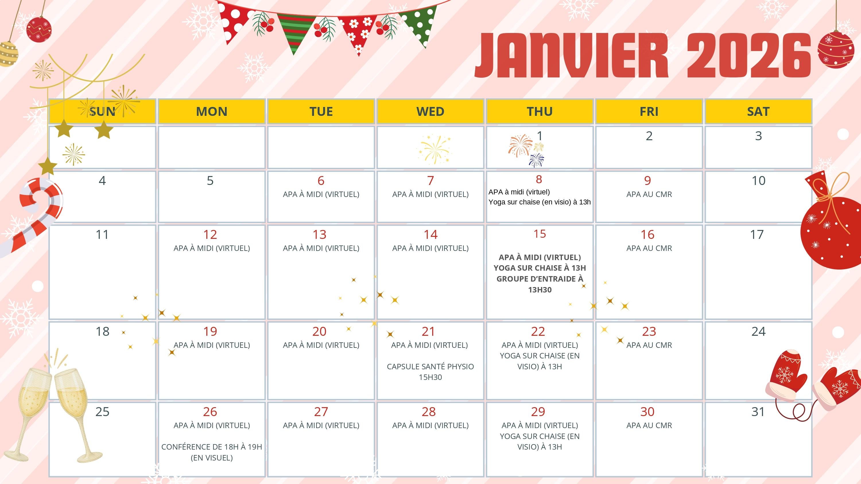 Montérégie - Calendrier janvier 2026